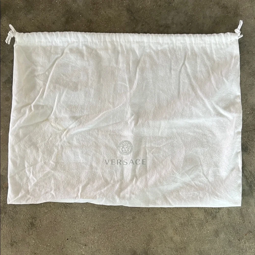 Authentic Versace White Logo Drawstring Storage Pouch